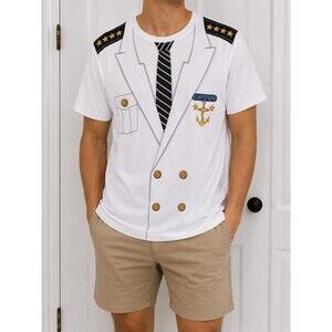 Captain Costume Graphic T-Shirt Men's White Nautical Cruise Ship Captain Tee